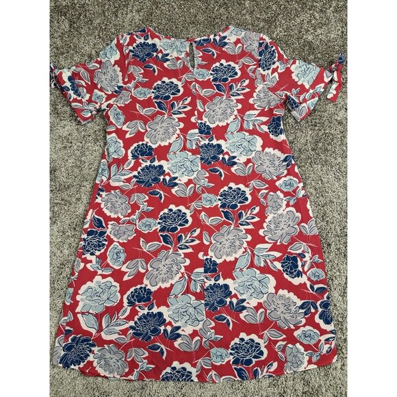 Andree by Unit Pink Floral Shift Dress L Tie Sleeve Scoop Neck Knee Length - Picture 7 of 12